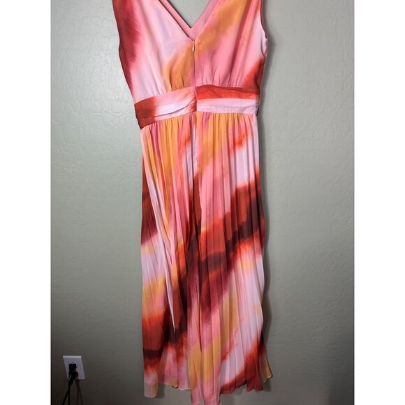 NWT Donna Morgan Women's Sleeveless Pleated Skirt Maxi Dress, Soft Creme/Rust 8 - Picture 6 of 9
